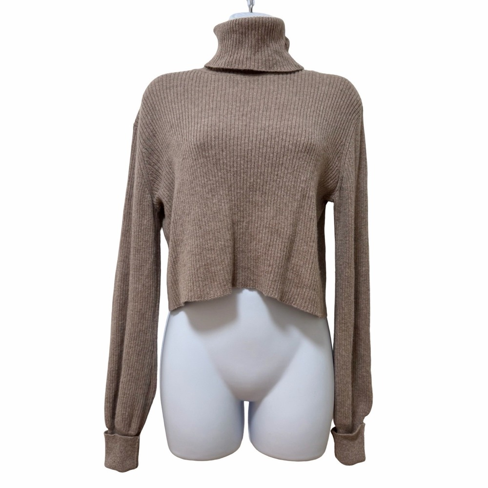 Reformation Luisa Cashmere Cropped Rib Turtleneck Sweater Size S Camel‎ Tan